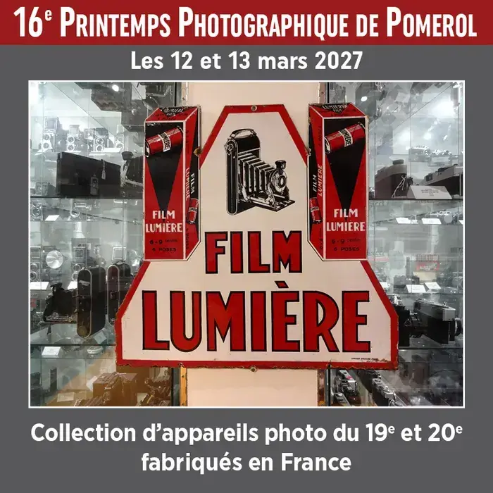 Présentation d'une collection d'appareils photo du 19 et 20e siècle fabriquée en France, Pomerol, Pomerol